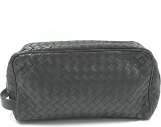 Bottega Veneta Woven Leather Cosmetic Bag, Womens Black (Pre-Owned)