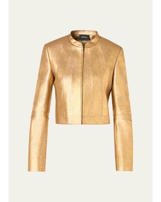 Akris Klaus Lam&eacute; Nappa Leather Crop Jacket