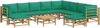 vidaXL Set De Muebles De Jard&iacute;n 11 Piezas Bamb&uacute; Con Cojines Verde Vidaxl