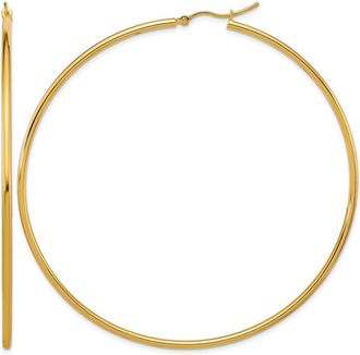 Diamond2Deal 14k Yellow Gold 2x75mm Round Hoop Earrings