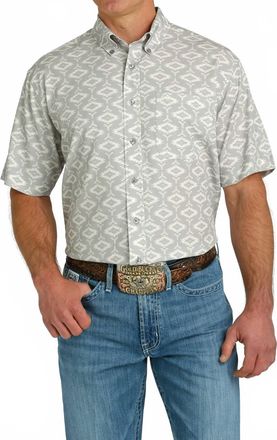 Cinch Short Sleeve Aztec Print Shirt In Arena Flex Grey