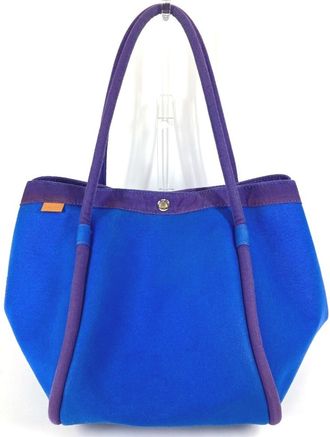 Herm&egrave;s Blue Canvas Handbag Tote Bag (Pre-Owned)