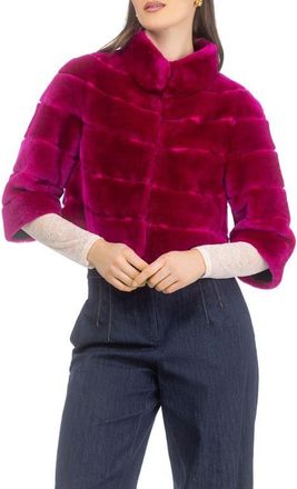 Gorski Genuine Shearling Cropped Bolero with Cropped Sleeves in Magenta at Nordstrom, Size X-Small