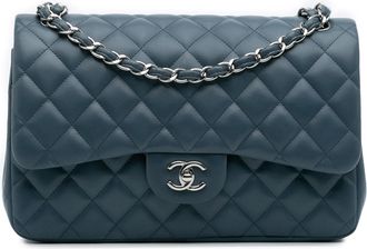 Chanel Pre-owned Womens Jumbo Classic Lambskin Double Flap - Blue Leather - One Size
