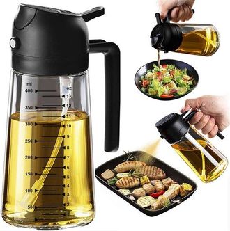 OEM Spray Per Olio Da Cucina 470 Ml - Spray 2 In 1 Per Friggitrice Ad Aria, Cottura, Insalate E Aceto, Accessorio Da Cucina (1 Pezzo, Nero)