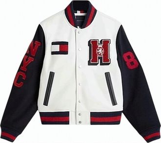Tommy Hilfiger Leather Wool College Bomber Jacket