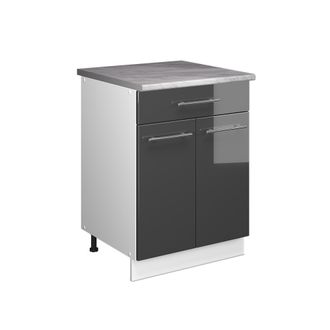 Vicco Mueble Bajo Para Fregadero/placa Fame-line, Antracita Alto Brillo/blanco, 60 Cm Con Caj&oacute;n, Et M&aacute;rmol, Vicco