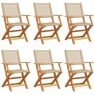 vidaXL Vidaxl - Sillas De Jard&iacute;n Plegables 6 Uds Madera Maciza Y Rat&aacute;n Pe Beige