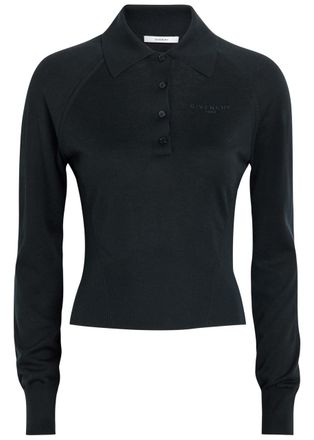 Givenchy Logo-embroidered Cotton and Silk-blend Polo top - Navy - S (UK8-10 / S)