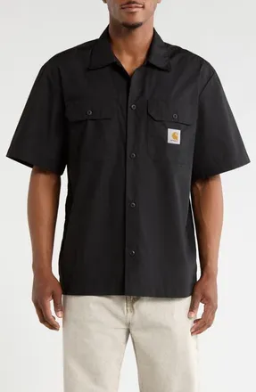 Carhartt Work in Progress Craft Short Sleeve Poplin Button-Up Work Shirt in Black at Nordstrom, Size Xx-Large