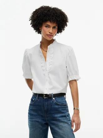 Tommy Hilfiger Womens Ruffle Trim Poplin Shirt - White - XL