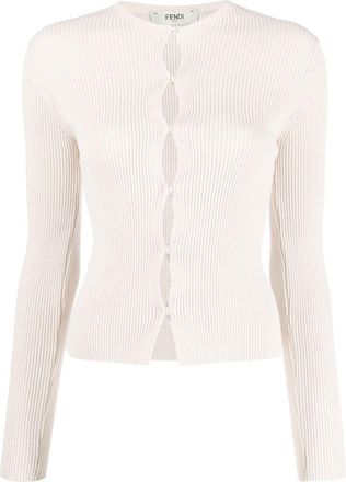 Fendi ribbed-knit cotton-blend cardigan - women - Cotton/Elastane/Polyamide - 42 - Neutrals