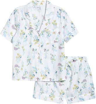 Nordstrom Classic Short Cotton Pajamas in Ivory- Blue Botanical Stems at Nordstrom, Size X-Small