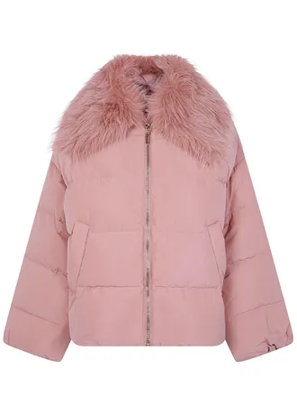 Twin-Set Windbreaker Faux Fur Neck Puffer Jacket