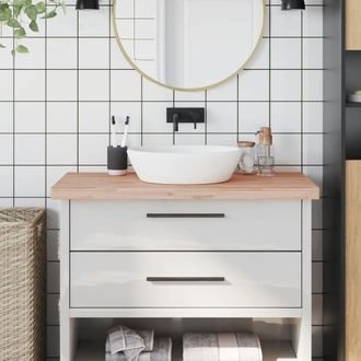 Berkfield Home Bathroom Countertop 100x60x4 cm Solid Wood Beech in Brown | Size: 100 x 60 x 4 cm