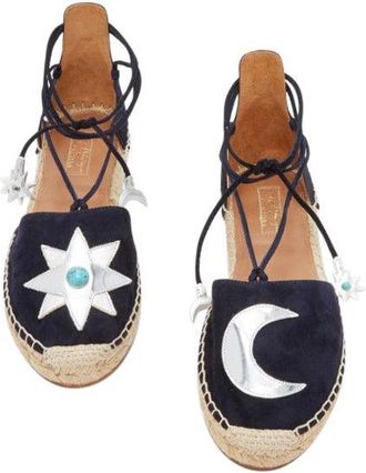 Aquazzura x Poppy Delevingne Midnight Flat Espadrilles Size 36.5