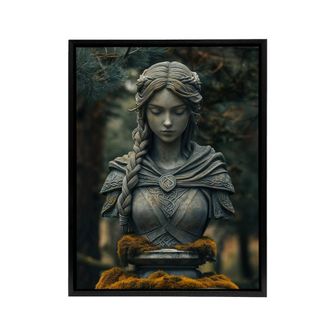 Artery8 Norse Shield Maiden Warrior Bust Framed Canvas Wall Art Print in Green | Size: W24 x H32