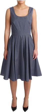 Dolce & Gabbana Blauwe gestippelde mouwloze A-lijn jurk - Dames - Casual kleedjes - Blauw - L - Katoen - Kleedjes