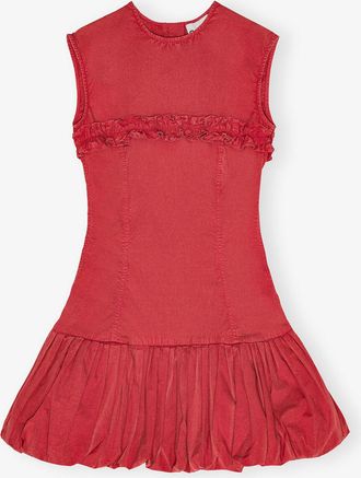 Ganni Red Washed Stretch Cotton Corset Mini Dress - Size 10/12