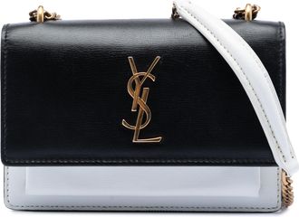 Saint Laurent Pre-owned Womens Mini Bicolor Calfskin Monogram Sunset Wallet On Chain - Black Leather - One Size