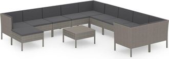 vidaXL 12 Pcs Garden Lounge Set Con Cojines Wicker Pe Gray