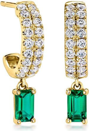 Ross-Simons Lab-Grown Emerald C-Hoop Drop Earrings With. Lab-Grown Diamonds in 14kt Yellow Gold