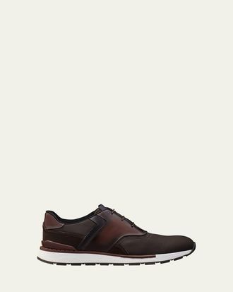 Berluti Mens Fast Track Leather and Nylon Runner Sneakers