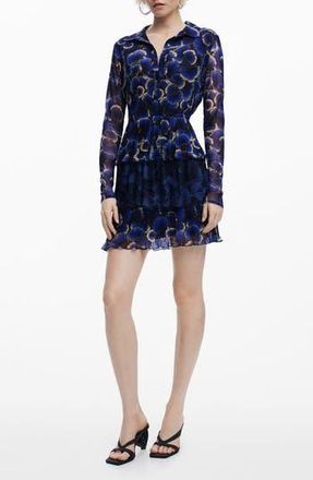 Desigual Floral Print Long Sleeve Minidress in Navy Blue at Nordstrom Rack, Size X-Small