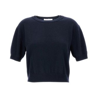 Lisa Yang Genevra T-shirt - Dames - Ronde hals truien - Blauw - S - Wol - Truien & Vesten