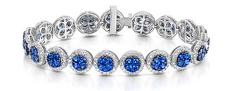 The Diamond Store Diamond Halo and Sapphire Bracelet in 18K White Gold Bracelet J3357W