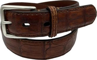 Paolo Vitale Handgestikte Krokodillenriem - unisex - Riemen - Bruin - 110 CM - Leer - Accessoires