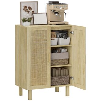 HOMCOM Homcom - Armario De Sal&oacute;n Con 2 Puertas De Rat&aacute;n Y Estantes Ajustables Aparador De Sal&oacute;n Para Oficina Estudio Dormitorio Estilo N&oacute;rdico 73x41x102 Cm