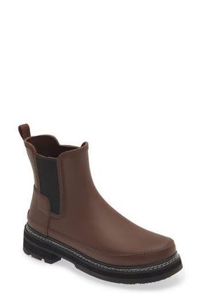 Hunter Refined Stitch Waterproof Chelsea Boot in Brown Bolt/Black at Nordstrom Rack, Size 11