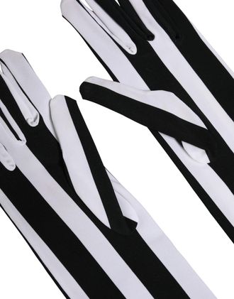 Dolce & Gabbana Black White Stripes Nylon Elbow Length Women Womens Gloves