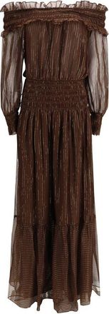 Self Portrait Brown Silk Long Womens Dress