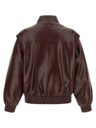 Twin-Set Leather-Effect Bomber Jacket - Brown