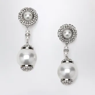 Alessandra Rich Orecchini con pendente in perle e cristalli color argento