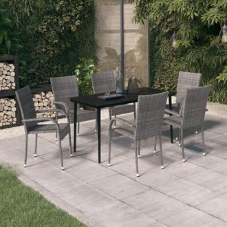 vidaXL Juego De Comedor De Jard&iacute;n 7 Piezas Con Cojines Gris Y Negro Vidaxl