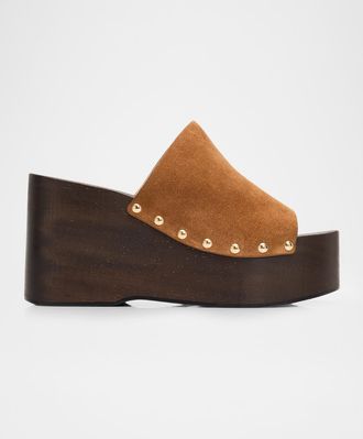 Stuart Weitzman 100mm Kate Suede Platform Clogs