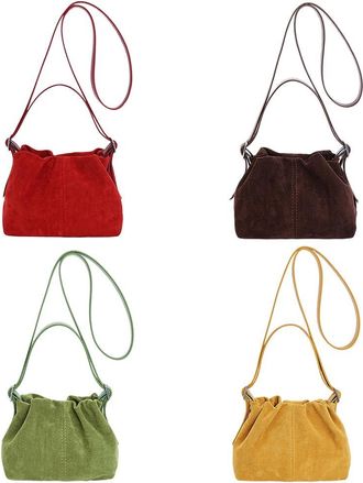 Generic Women Suede PU Leather Shoulder Bag W/Adjustable Strap for Travel Work (Red)