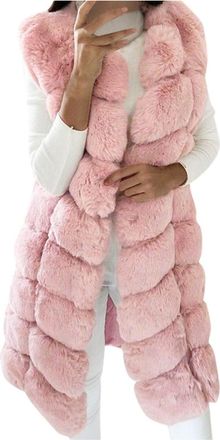 Generic Long Faux Fur Gilets For Women Uk Winter Warm Sleeveless Fake Fur Coat Shaggy Elegant Fluffy Body Warmers Waistcoat Casual Outwear Longline Open Front