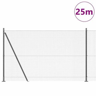 Berkfield Home Modern Welded Wire Fence with 13 Flanged Posts Grey 1.4x25 m Steel