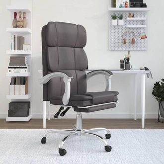 vidaXL Silla De Oficina Reclinable Cuero Sint&eacute;tico Gris Vidaxl
