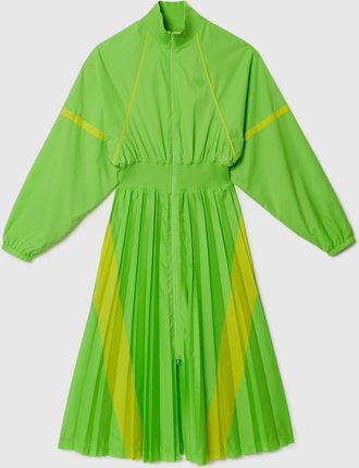Lacoste Womens Pleated Colour-Block Sweatshirt Dress in Green - Size 12 UK