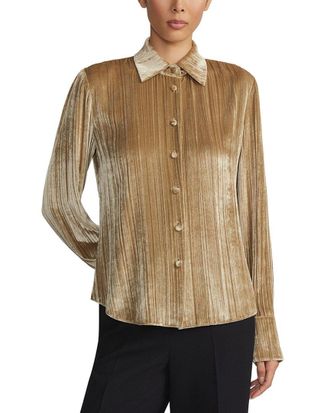 Lafayette 148 New York Button Front Slim Silk-Blend Blouse