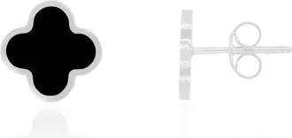The Lovery Small Onyx Clover Stud Earrings White Gold