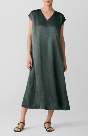 Eileen Fisher Crinkled Satin Dress in Everglade at Nordstrom Rack, Size Medium