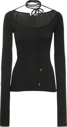 The Attico Gebreide top met wijde hals - Dames - Ronde hals truien - Zwart - L - Katoen - Truien & Vesten
