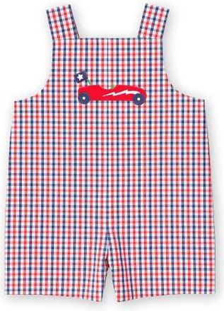 Florence Eiseman Plaid Seersucker Shortall With Derby Car in Navy/white/red at Nordstrom, Size 18M