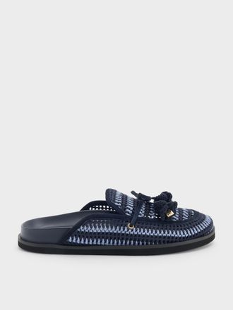 Charles & Keith Crochet & Suede Flower Mules